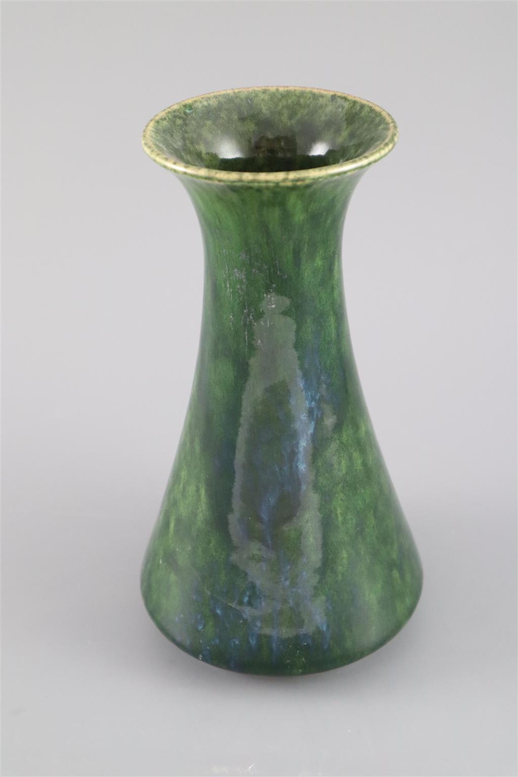 A Ruskin leadless crystalline glaze baluster shape vase, dated 1911, MEASUREMENT